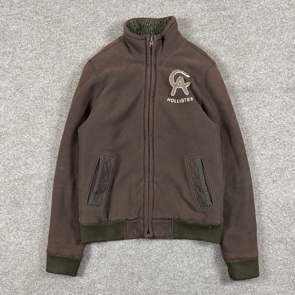 VTG Y2K Hollister Brown Faux Fur Lined Zip Up Cabrillo Sweatshirt Jacket Men’s L